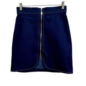 Women's Medium Navy Blue Full Up & Down Zipper Front Denim Skirt